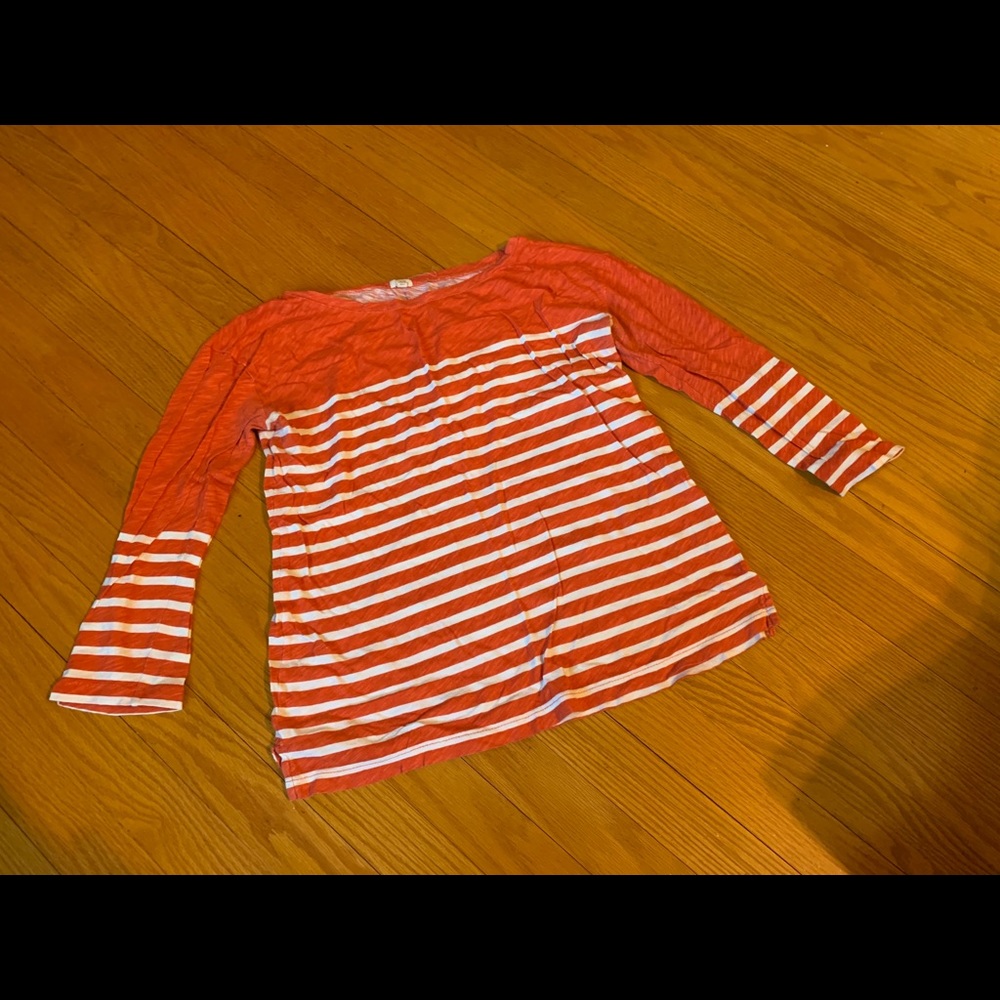 J. Crew light weight Orange & White 3/4 sleeve